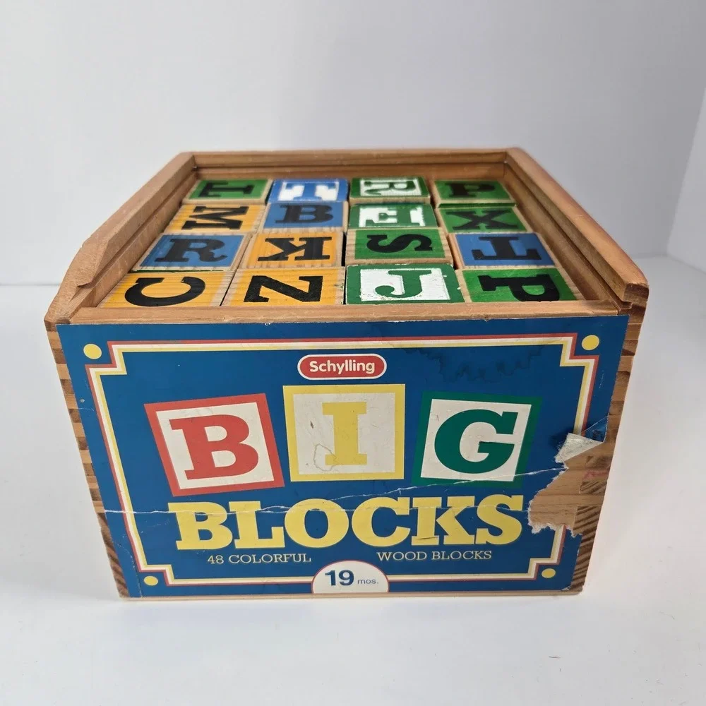 Schylling Big Blocks 48 Piece Wooden Alphabet Set Vintage Toy Kids Baby vtg